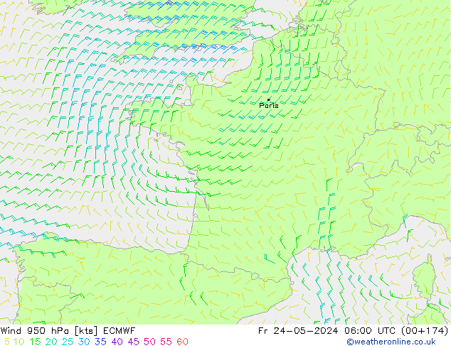 Vent 950 hPa ECMWF ven 24.05.2024 06 UTC