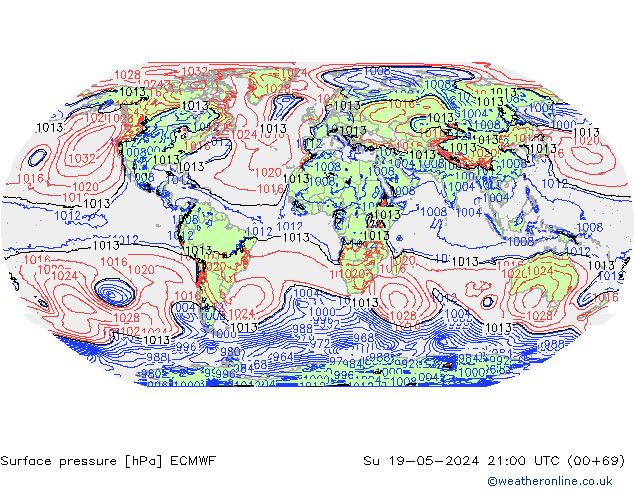 pressão do solo ECMWF Dom 19.05.2024 21 UTC
