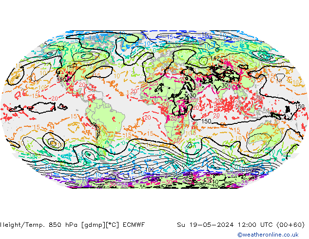 Z500/Rain (+SLP)/Z850 ECMWF dom 19.05.2024 12 UTC