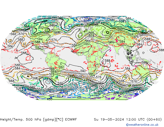 Z500/Rain (+SLP)/Z850 ECMWF dom 19.05.2024 12 UTC