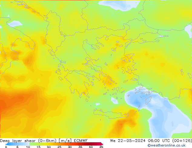 Deep layer shear (0-6km) ECMWF We 22.05.2024 06 UTC