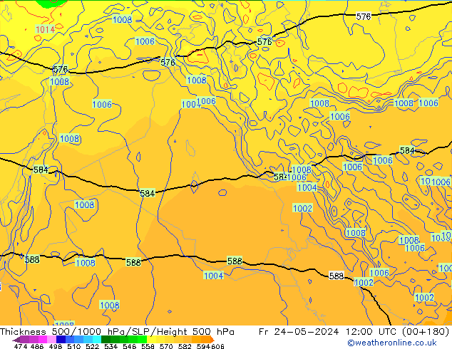 Dikte 500-1000hPa ECMWF vr 24.05.2024 12 UTC