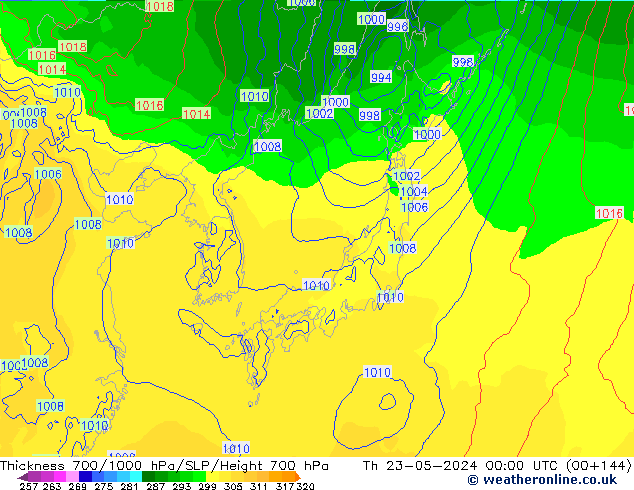 Thck 700-1000 hPa ECMWF Th 23.05.2024 00 UTC