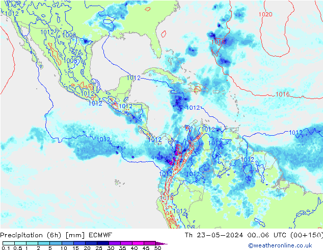 Precipitação (6h) ECMWF Qui 23.05.2024 06 UTC