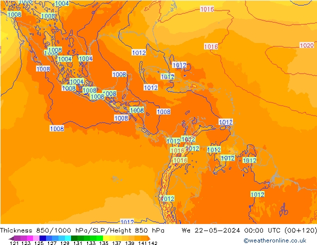 Thck 850-1000 hPa ECMWF mer 22.05.2024 00 UTC