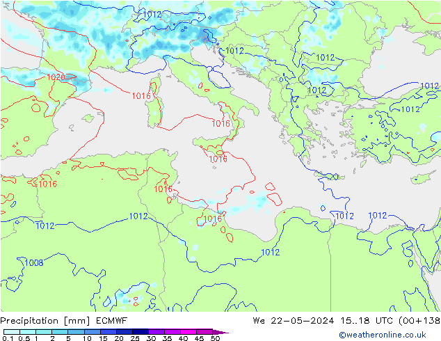 Precipitazione ECMWF mer 22.05.2024 18 UTC