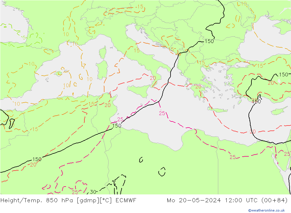 Hoogte/Temp. 850 hPa ECMWF ma 20.05.2024 12 UTC