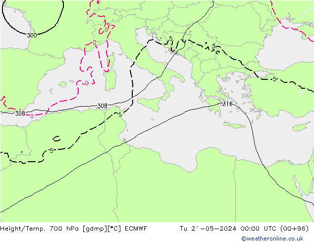 Hoogte/Temp. 700 hPa ECMWF di 21.05.2024 00 UTC