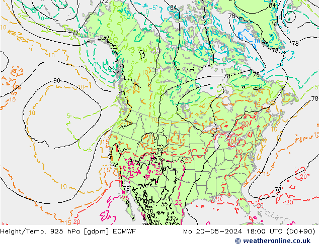 Height/Temp. 925 hPa ECMWF  20.05.2024 18 UTC