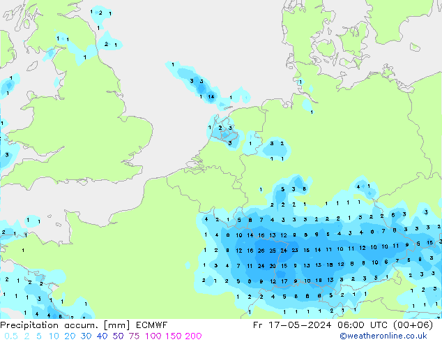 Precipitation accum. ECMWF Sex 17.05.2024 06 UTC