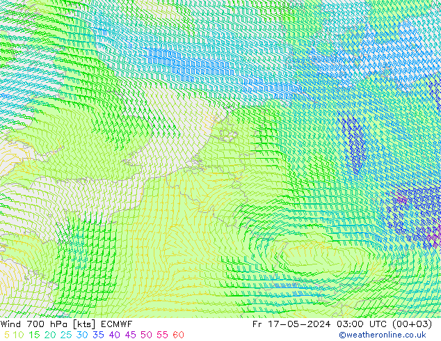 Wind 700 hPa ECMWF Fr 17.05.2024 03 UTC