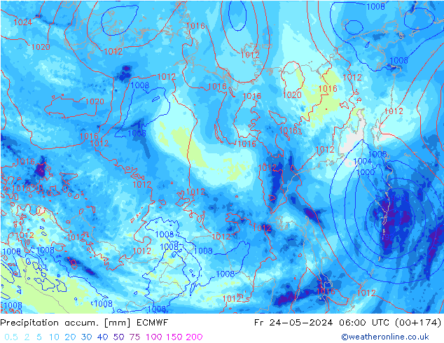 Precipitation accum. ECMWF Fr 24.05.2024 06 UTC