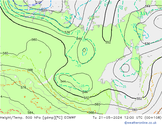 Geop./Temp. 500 hPa ECMWF mar 21.05.2024 12 UTC