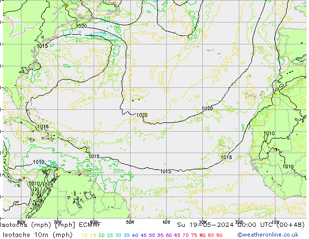 Isotachs (mph) ECMWF Su 19.05.2024 00 UTC