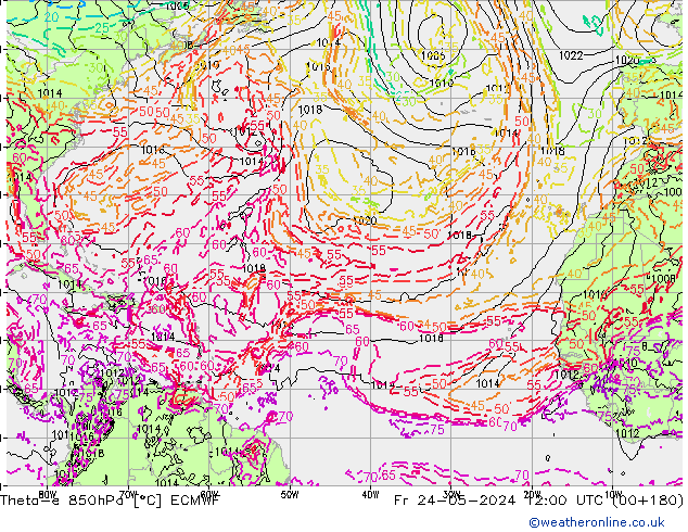 Theta-e 850hPa ECMWF  24.05.2024 12 UTC