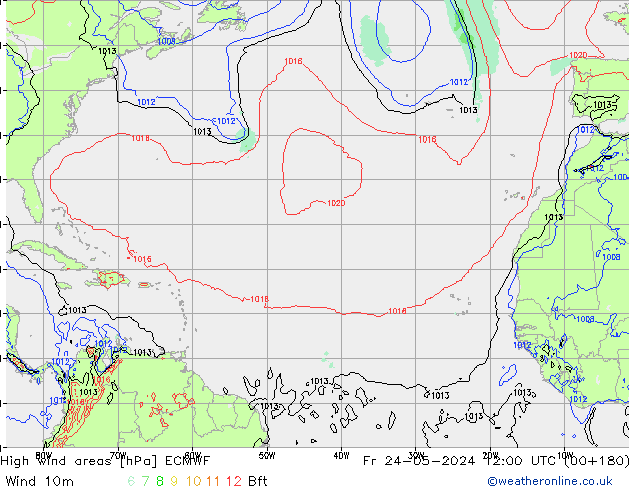 High wind areas ECMWF Sex 24.05.2024 12 UTC