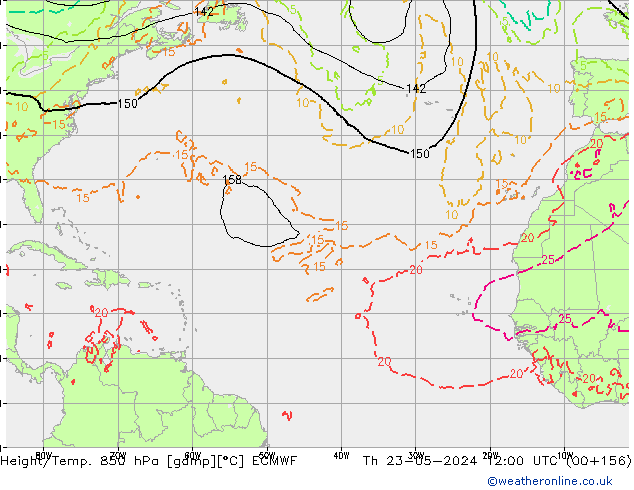 Height/Temp. 850 гПа ECMWF чт 23.05.2024 12 UTC