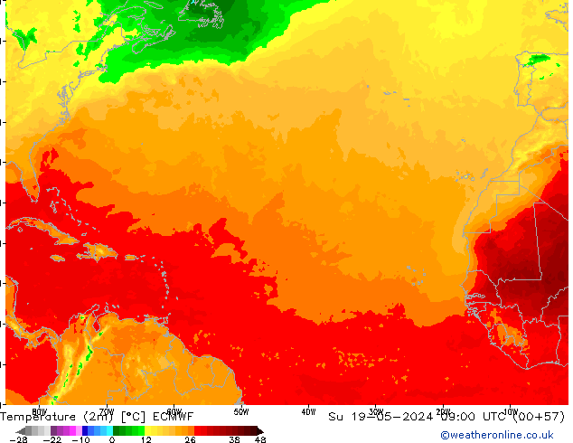 Temperature (2m) ECMWF Ne 19.05.2024 09 UTC