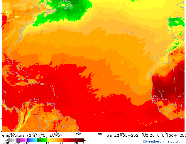 Temperature (2m) ECMWF We 22.05.2024 00 UTC