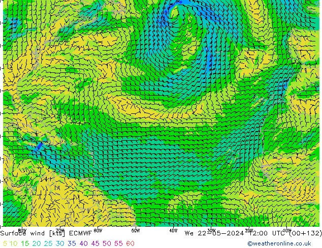 Vent 10 m ECMWF mer 22.05.2024 12 UTC