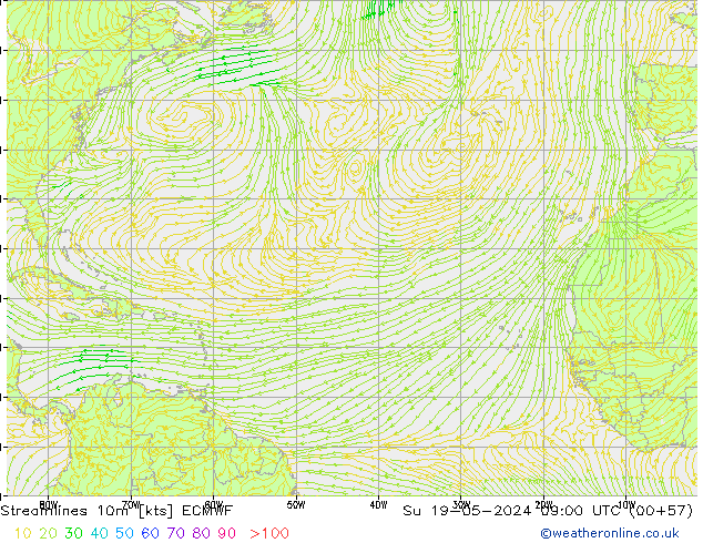 Streamlines 10m ECMWF Su 19.05.2024 09 UTC