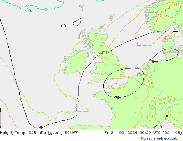 Height/Temp. 925 hPa ECMWF Fr 24.05.2024 00 UTC