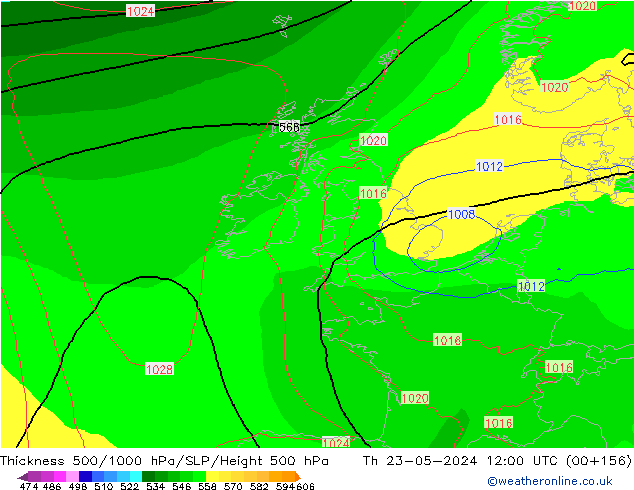 Dikte 500-1000hPa ECMWF do 23.05.2024 12 UTC