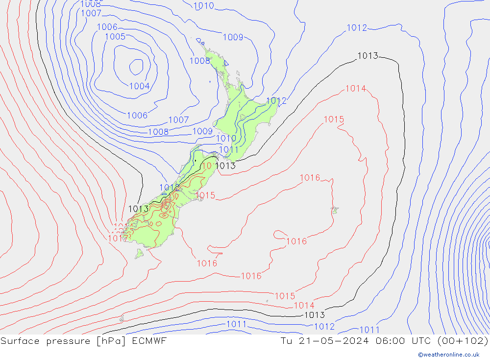 Surface pressure ECMWF Tu 21.05.2024 06 UTC