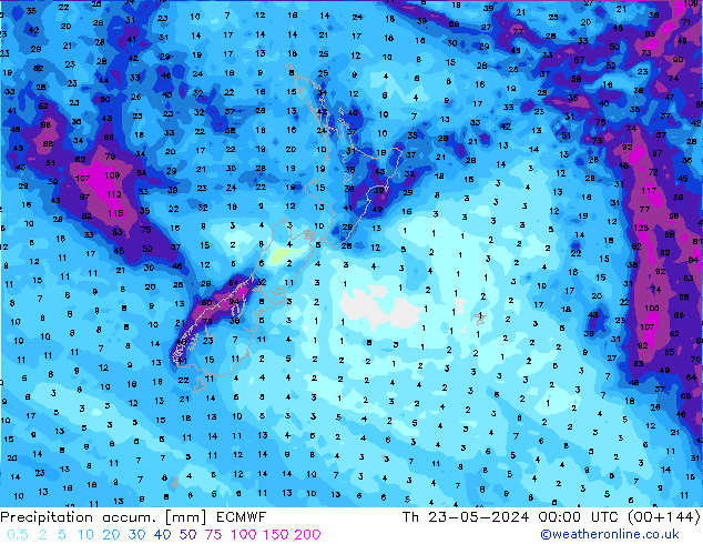 Totale neerslag ECMWF do 23.05.2024 00 UTC