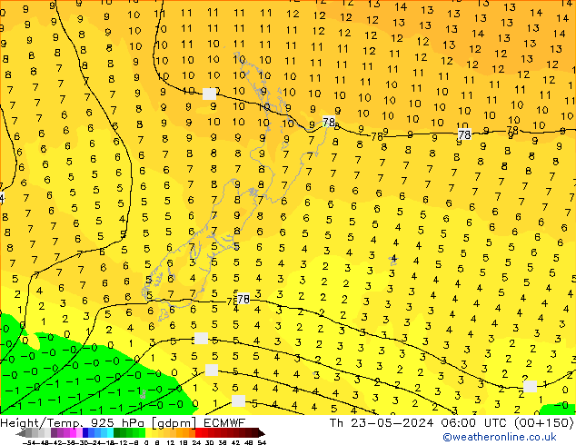 Hoogte/Temp. 925 hPa ECMWF do 23.05.2024 06 UTC