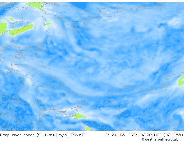 Deep layer shear (0-1km) ECMWF Sex 24.05.2024 00 UTC