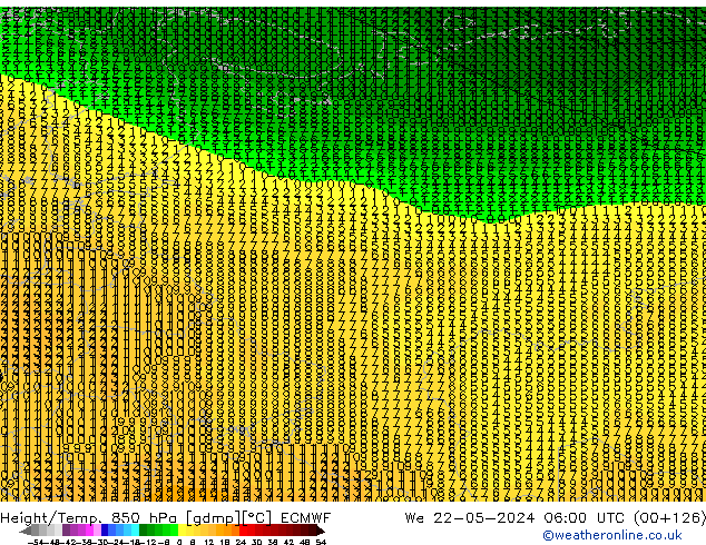 Height/Temp. 850 hPa ECMWF We 22.05.2024 06 UTC