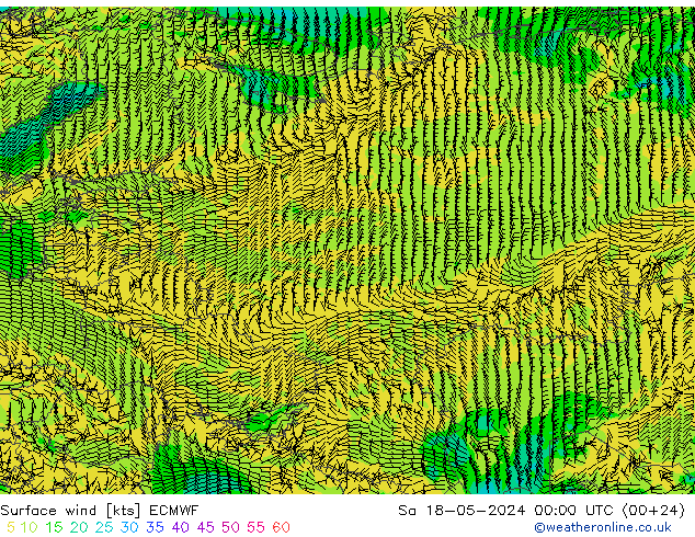 Prec 6h/Wind 10m/950 ECMWF Sa 18.05.2024 00 UTC