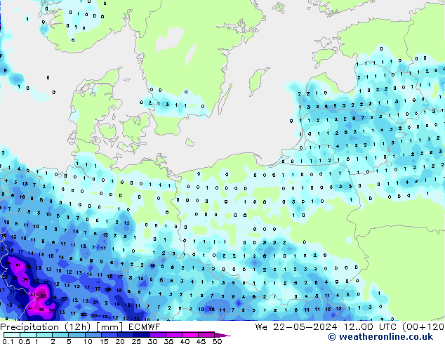 Precipitazione (12h) ECMWF mer 22.05.2024 00 UTC