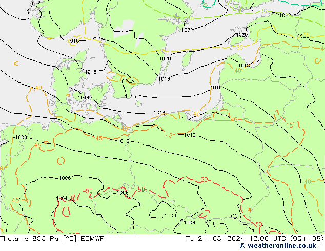 Theta-e 850hPa ECMWF mar 21.05.2024 12 UTC