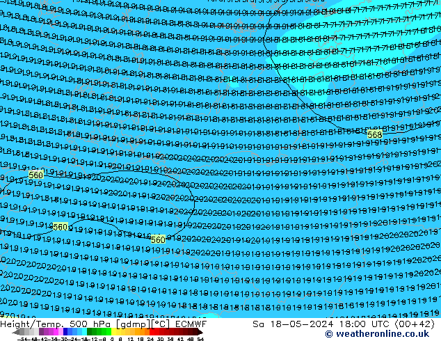 Z500/Yağmur (+YB)/Z850 ECMWF Cts 18.05.2024 18 UTC