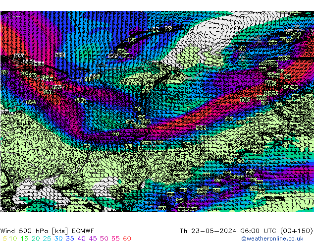 Wind 500 hPa ECMWF do 23.05.2024 06 UTC