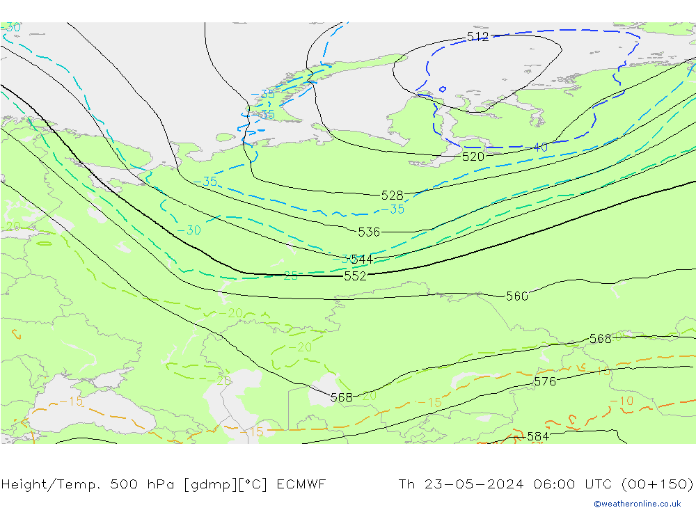 Height/Temp. 500 гПа ECMWF чт 23.05.2024 06 UTC