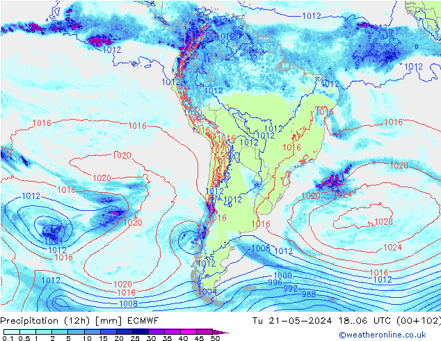 Precipitation (12h) ECMWF Tu 21.05.2024 06 UTC