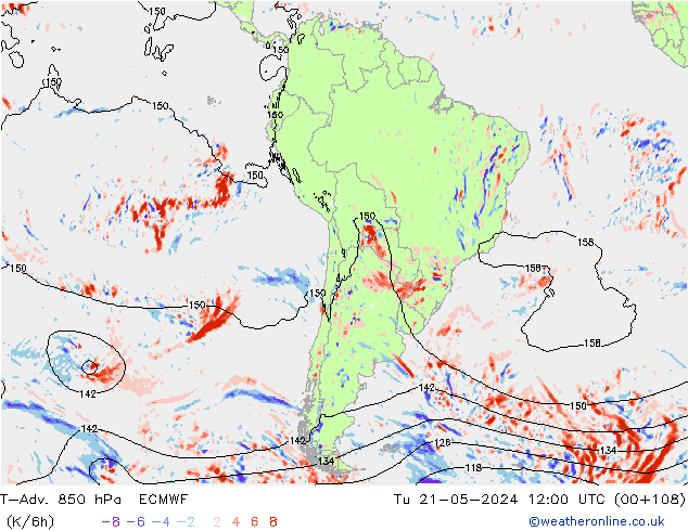 T-Adv. 850 hPa ECMWF di 21.05.2024 12 UTC