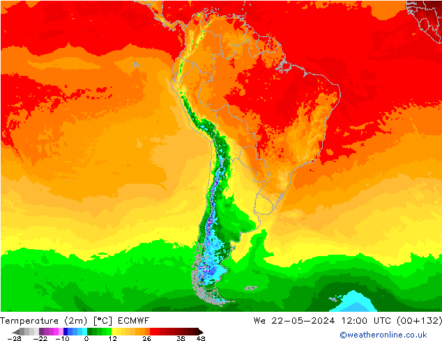 карта температуры ECMWF ср 22.05.2024 12 UTC