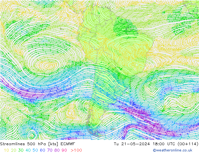 Streamlines 500 hPa ECMWF Tu 21.05.2024 18 UTC