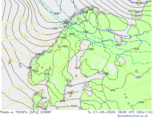 Theta-e 700hPa ECMWF mar 21.05.2024 18 UTC