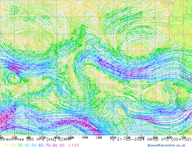 Linea di flusso 500 hPa ECMWF mar 21.05.2024 06 UTC