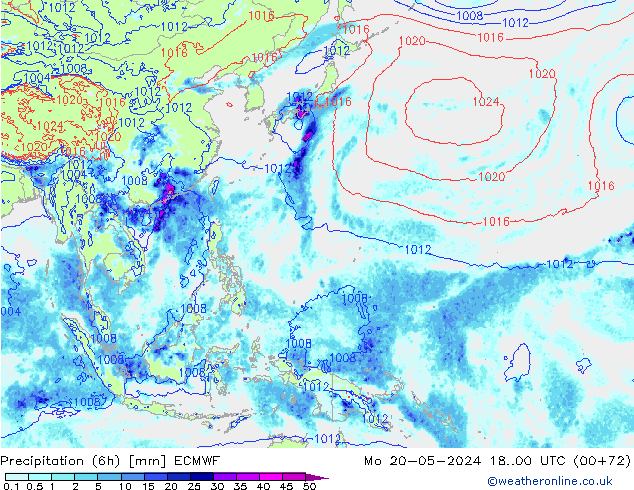 Z500/Rain (+SLP)/Z850 ECMWF Po 20.05.2024 00 UTC