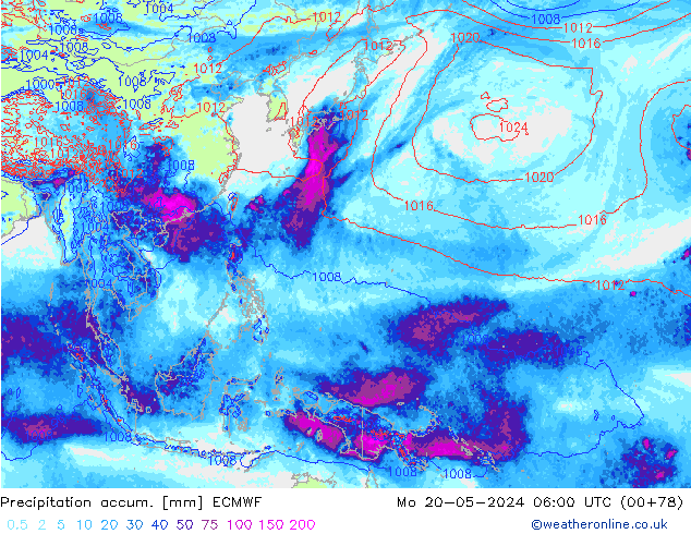 Precipitation accum. ECMWF Mo 20.05.2024 06 UTC
