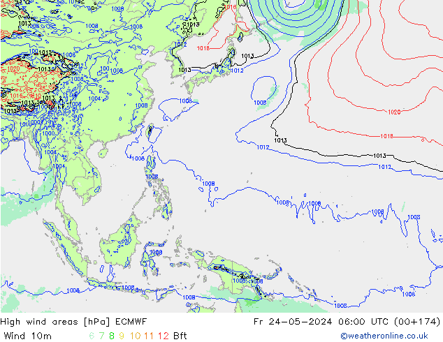 High wind areas ECMWF Fr 24.05.2024 06 UTC