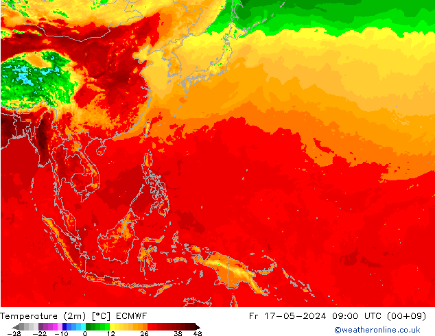 Sıcaklık Haritası (2m) ECMWF Cu 17.05.2024 09 UTC