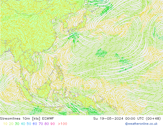 Streamlines 10m ECMWF Su 19.05.2024 00 UTC