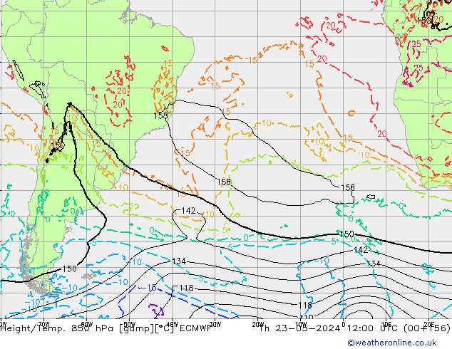 Z500/Rain (+SLP)/Z850 ECMWF Th 23.05.2024 12 UTC